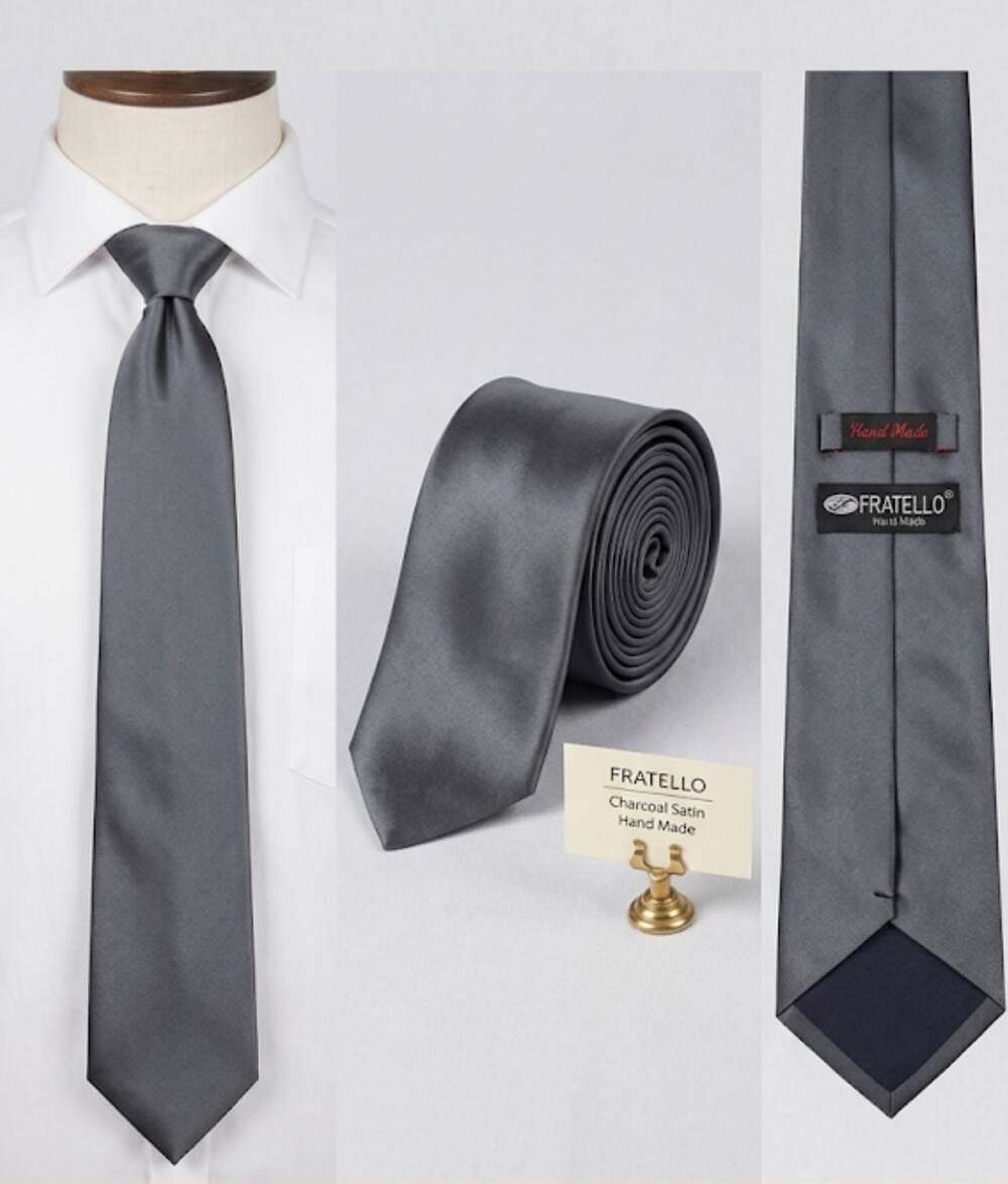 Fratello Charcoal Satin Hand Made Necktie
